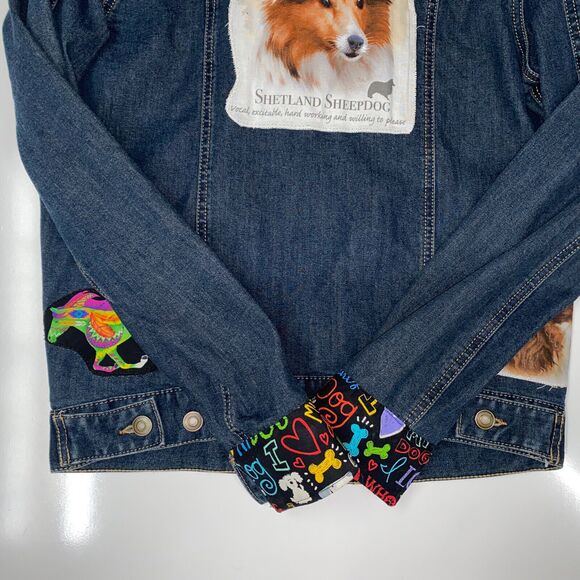 Custom Embellished Jean Jacket Dog Lovers Dark Wash Sheltie Spaniel Horse Small - Picture 8 of 12